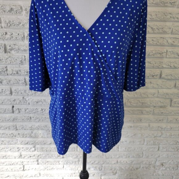 Liz Claiborne Womens Top Extra Large Blue Tiny Squares Poly Blend GEO86E - Picture 3 of 8